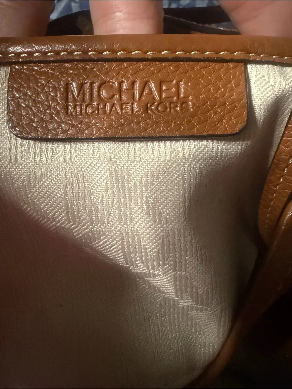 Like New! Michael Kors Denim MK Logo Shoulder Bag with Brown Leather Trim